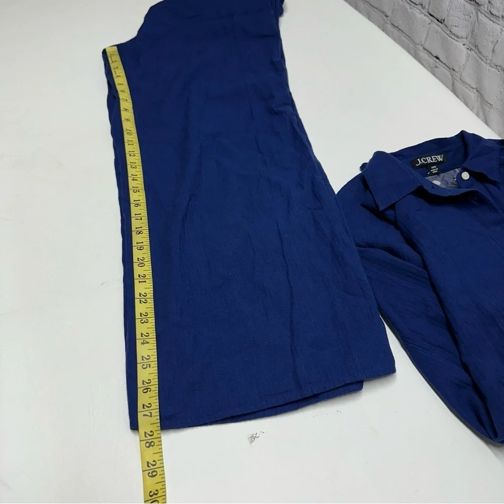 J. Crew women’s Deep Blue Casual Button-Down Shirt/pants set Sz XXS/Xs nwt over